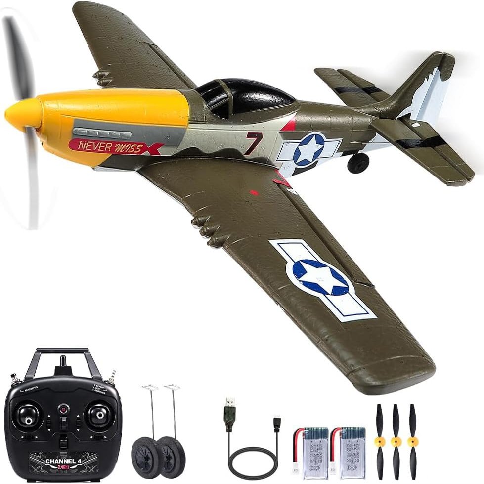 RoofWorld RC Plane 4 Channel Remote Control Airplane Ready to Fly P51D Mustang RC Airplane Easy Control for Beginners Adults