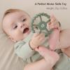 3 Pack Ring Teether Baby Infant Toys, Baby Essentials, Silicone Teething Ring Toys for Babies 0-6 Months, Seposeve Toddler Teethers 6-12 Months 12-24 Months, Infant Teething Relief, Brown Green Blue view 4