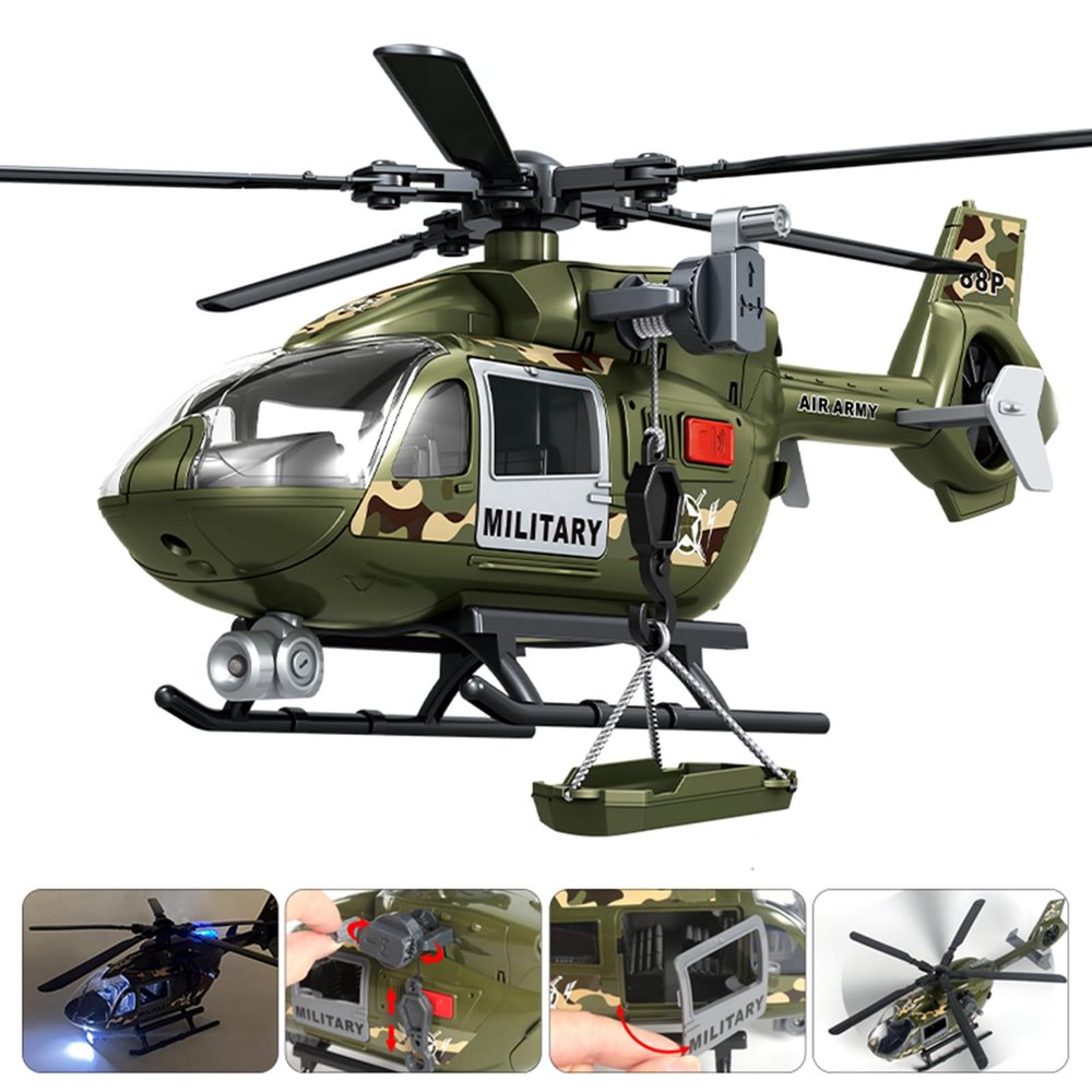 ANJARU Helicopter Toy with Lights and Sound,Simulative Rescue Helicopter Vehicles Toys for Kids Aged 3 and Up,Pull-Back Propeller Army Toys Toddler Kids Boys Gifts (Military Helicopter)
