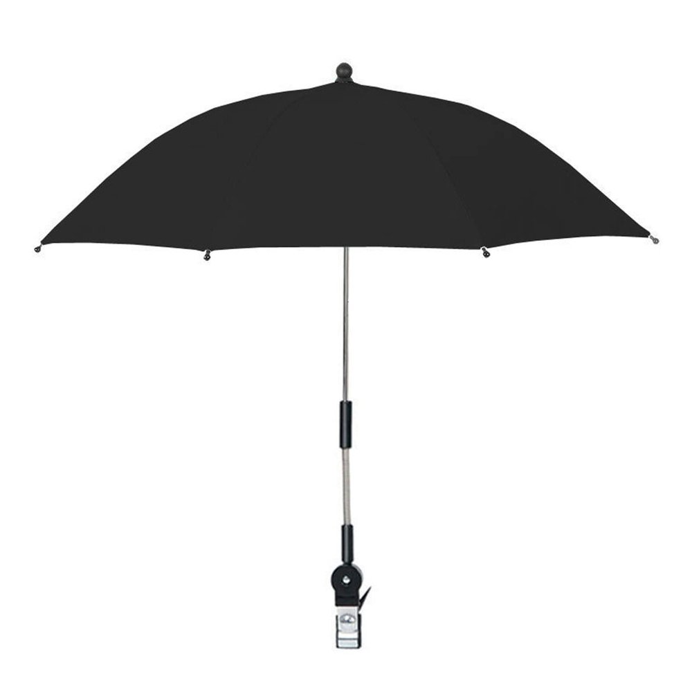 DULRLLY Clip-On Umbrella with Universal Clamp, 21.7 Inch Beach Umbrella for Chair, Baby Stroller, Fishing, Patio, Beach Chair, Stroller, Wheelchairs, Golf Carts (Black)