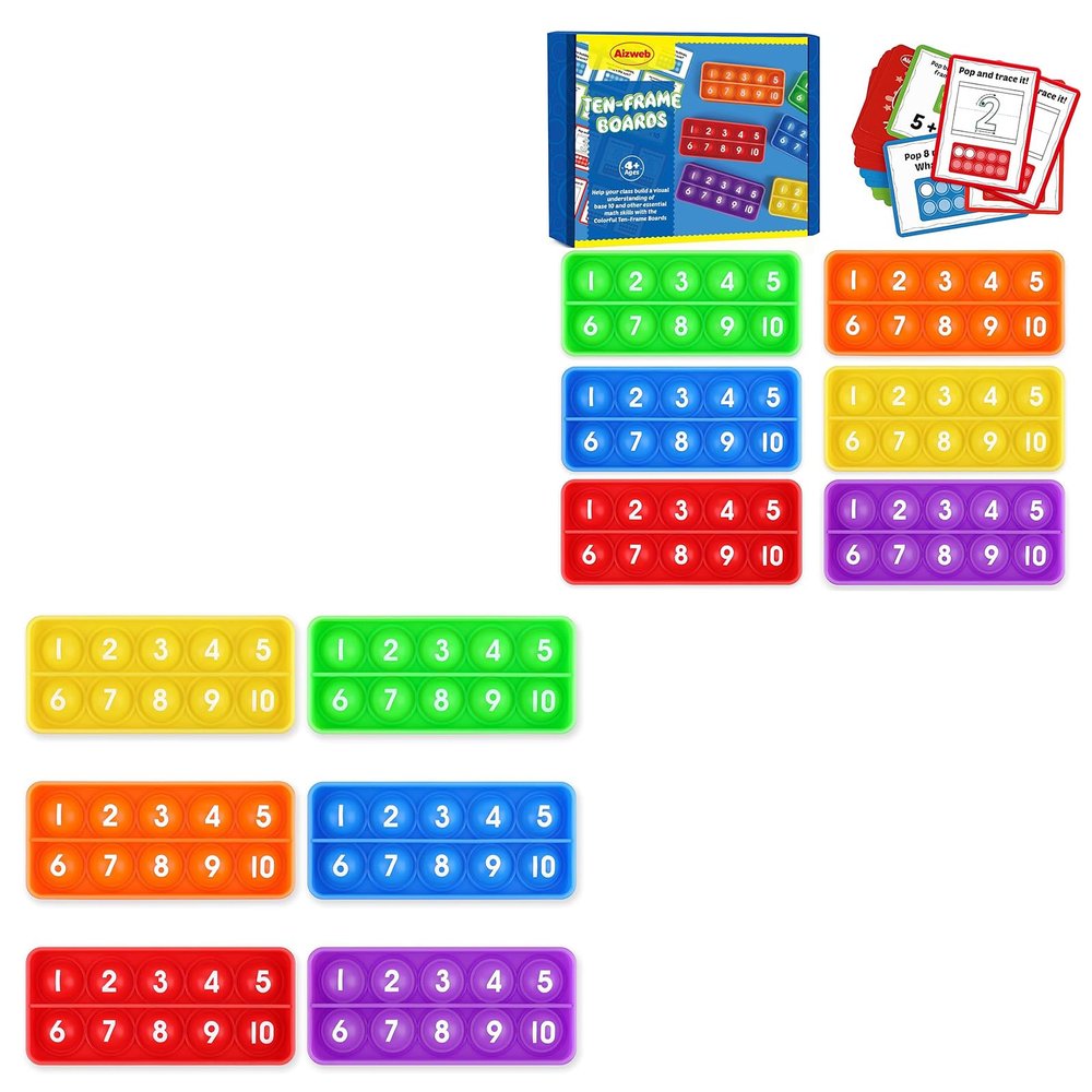 Aizweb Ten-Frame Math Manipulative for Elementary,Counting Number Math Games, Montessori Educational Toy for Kindergarten Classroom Kids 3 4 5 Year Old