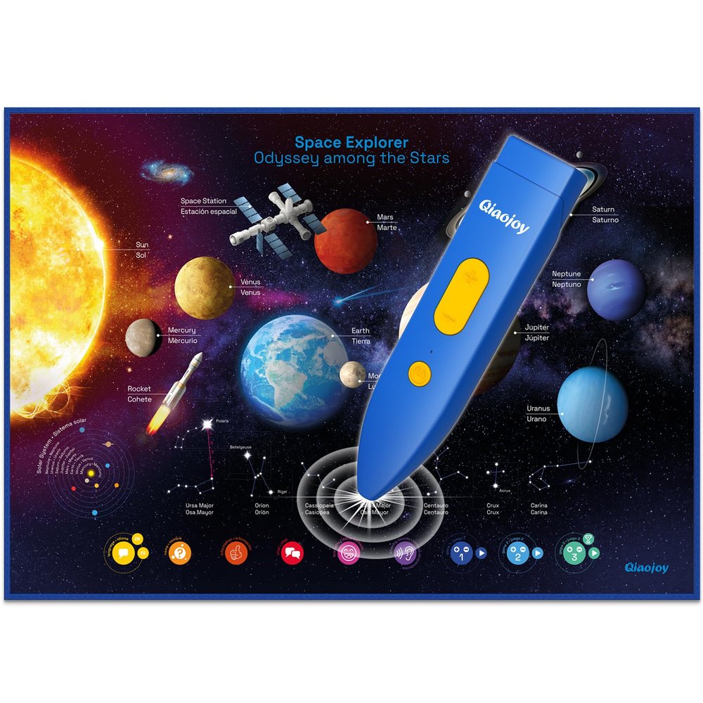 Bilingual Interactive Solar System Poster for Kids  Educational Talking Space Poster for Kids Aged 3-12, STEM Learning Toy, Ideal for Classroom & Home, Space-Themed Wall Decor