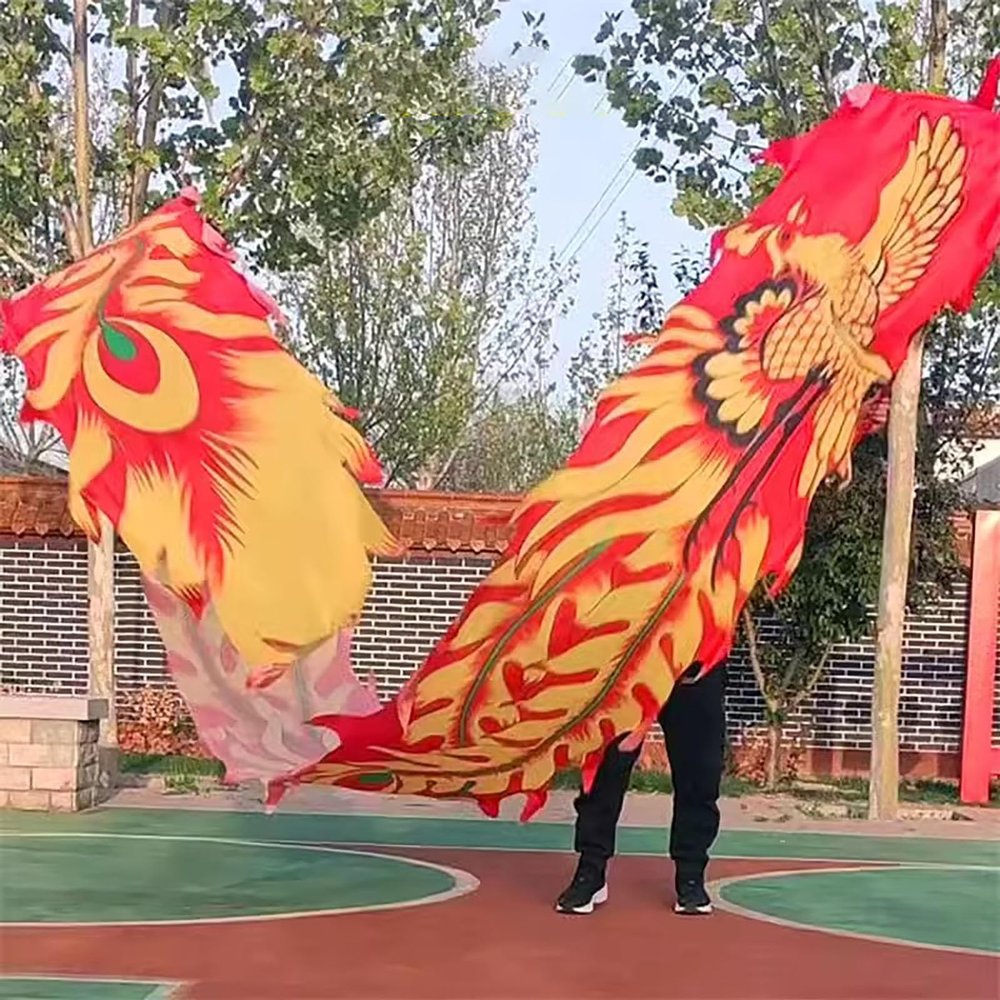 Oracra Dragon Poi 8m Red Dragon Dance Juggling Sets, Flowy Fitness Ribbon Streamer, Outdoor Practice Kite Performance Props for Plum Piles, Square Shaking Poi (Color : Style2)