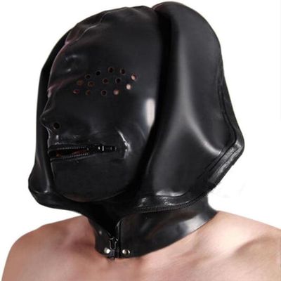 Double Layer Unisex Rubber Latex Mask Hood with Perforate Eyes and Zip Mouth (S)