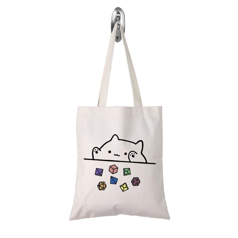 TSOTMO Cat Throwing Dice DnD Dungeon Master Bag of Holding Zipper Pouch Gamer Dice Bag (WT-Dragons Card tote), Beige