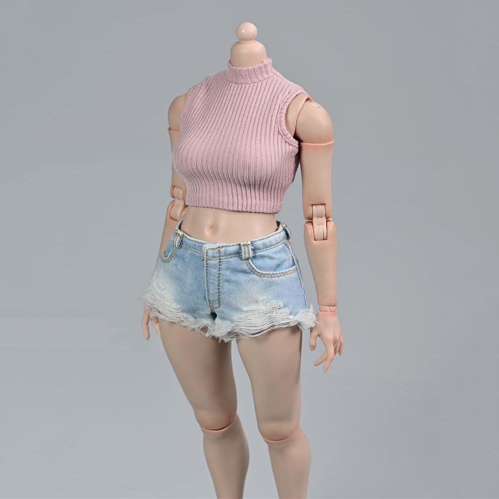 1/6 Scale Female Clothes,Female Denim Shorts Hot Pants Clothing for 12inch PH TBL JO Worldbox Action Figure (Light Blue)