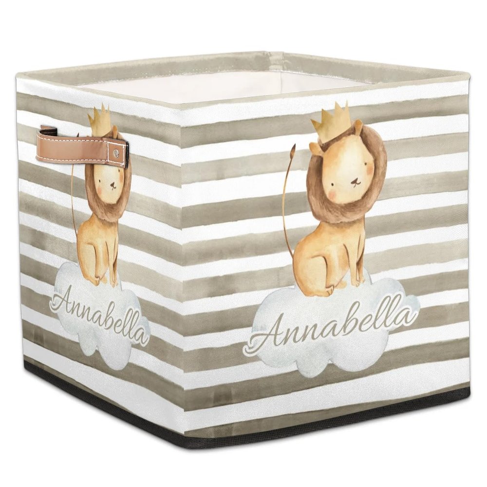 RIRIX Personalized Baby Gift Storage Basket Storage Bins, Custom Baby Basket Toy Box for Toddlers Nursery Toy Book Clothes Towel Lion Crown Grey