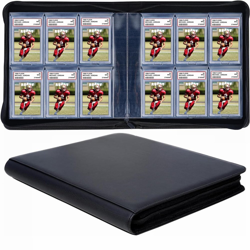 60 Pockets Graded Card Binder, Toploading PSA Slab Holder Album, PU Leather Graded Card Storage Binder, Premium 6 Pocket PSA Card Binder Album with Sleeves (Black)