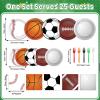 100 Pcs Sports Birthday Party Decorations Sports Themed Plates and Napkins Basketball Football Soccer Baseball Rugby Disposable Dessert Tableware Set for Boy Birthday Party Supplies Favors view 2