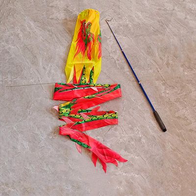 3D Flinging Dragon Dance Poi for Kids, Outdoor Exercise Cylinder-Shaped Dragon Ribbon Streamer with Fiberglass Wand Flowy Toy Set (Red Dragon, 9.8 FT(3 Meters))