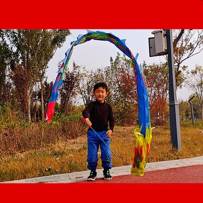 3D Flinging Dragon Dance Poi for Kids, Outdoor Exercise Cylinder-Shaped Dragon Ribbon Streamer with Fiberglass Wand Flowy Toy Set (Blue Dragon, 9.8 FT(3 Meters))