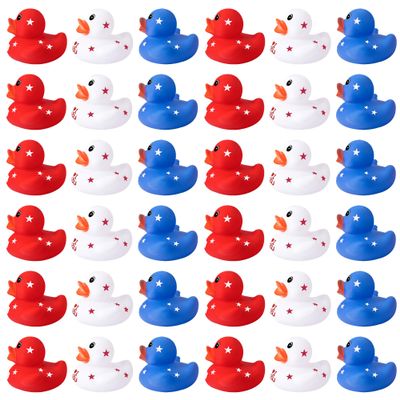 36 Pcs Patriotic Rubber Ducks, 4th of July Rubber Duck,2 Inch Red White Blue Star Float Ducky for Independence Day,Memorial Day Baby Shower Pool Party