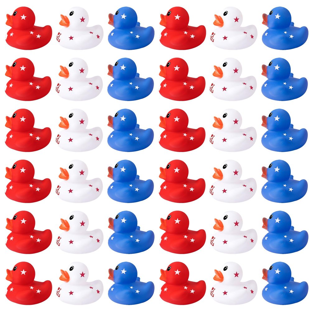36 Pcs Patriotic Rubber Ducks, 4th of July Rubber Duck,2 Inch Red White Blue Star Float Ducky for Independence Day,Memorial Day Baby Shower Pool Party