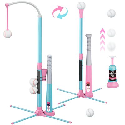 Surelect 3-in-1 T Ball Set for Kids, Adjustable Height Hanging Baseball Batting Tee Set with 2 Bats, Teeball Hitting Stand, Ball Launcher for Toddlers, Sport Toys Outdoor/Indoor for Boys Girls