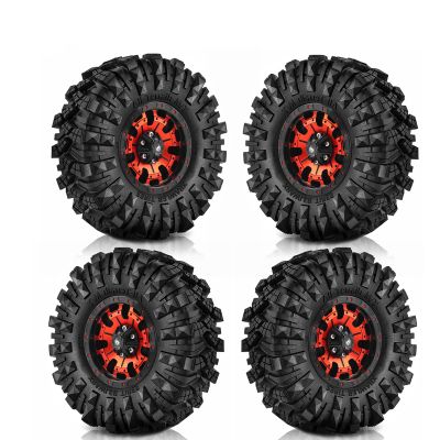 REDSPIDER 1.9 Beadlock Wheels and Tires Set4PSC Mud Specific Tire Metal wheels 1.9 Tires Has Super Strong Grip for 1/10 RC Crawler Car Axial SCX10 Pro Capra UTB18 TRX4 (Red)