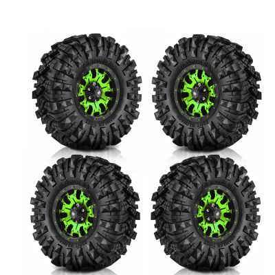 REDSPIDER 1.9 Beadlock Wheels and Tires Set4PSC Mud Specific Tire Metal wheels 1.9 Tires Has Super Strong Grip for 1/10 RC Crawler Car Axial SCX10 Pro Capra UTB18 TRX4 (Green)