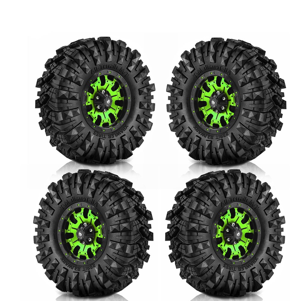 REDSPIDER 1.9 Beadlock Wheels and Tires Set4PSC Mud Specific Tire Metal wheels 1.9 Tires Has Super Strong Grip for 1/10 RC Crawler Car Axial SCX10 Pro Capra UTB18 TRX4 (Green)