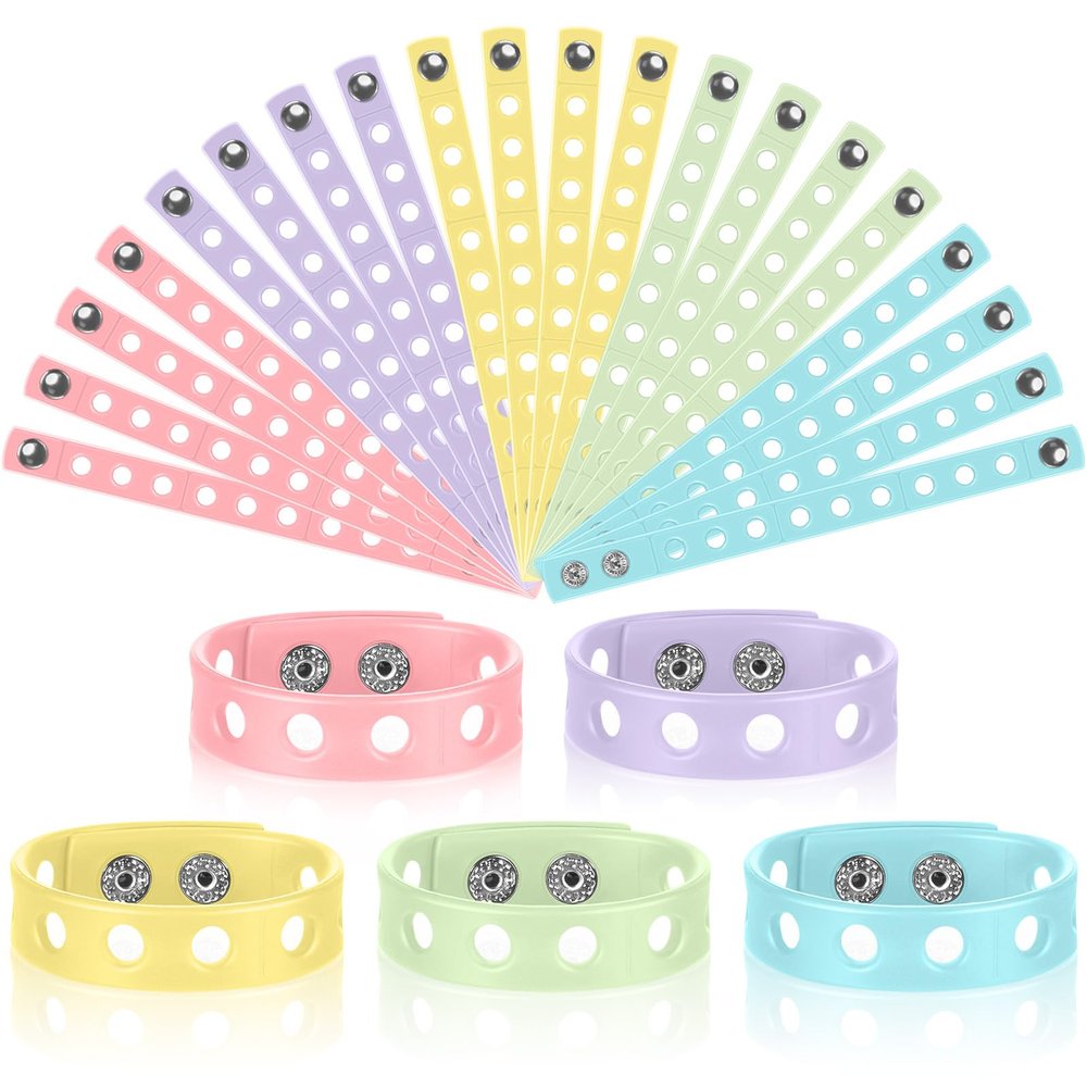 Aoriher 20 Pcs Silicone Charm Bracelets Valentines Day Gifts for Kids Silicone Wristband 100th Day of School Gift Adjustable Rubber Bracelet with Holes for Boy Girl (Candy Color)