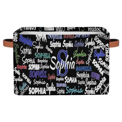 KFNHN Custom Storage Basket, Personalized Name Rectangle Organizer Bin for Pet/Children Toys, Books, Clothes, Perfect for Rooms/Playroom, Solid Black Color