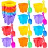 Leitee 20 Pcs Beach Buckets and Sand Shovels Set for Kids Summer Beach Toys Set 5.9 Inch Plastic Castle Shaped Sand Bucket and Shovels Gift for Boys Girls Swimming Pool (Square,Stylish Color) view 1
