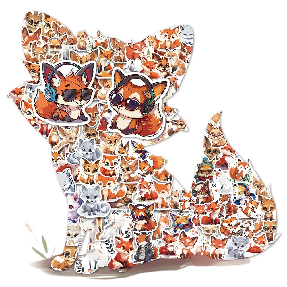 100pcs Fox Stickers for Kids Cute Cartoon Fox Sticker for Water Bottles Waterproof Vinyl Animal Stickers Foxes Gifts for Boys Girls Teens Laptop Scrapbooks Foxes Party Favors Birthday Decorations