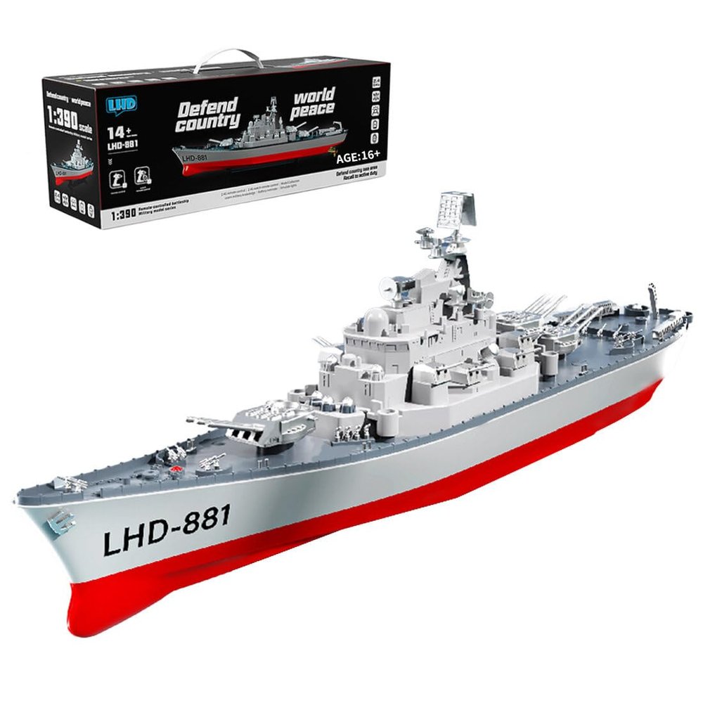 YounggDiy RC Battleship Model, 2.4G RC Electric High-Frequency Twin-Engine Battleship Model, Model Warships Kits, RC Racing Boat Gifts for Teen and AdultsRTR Version