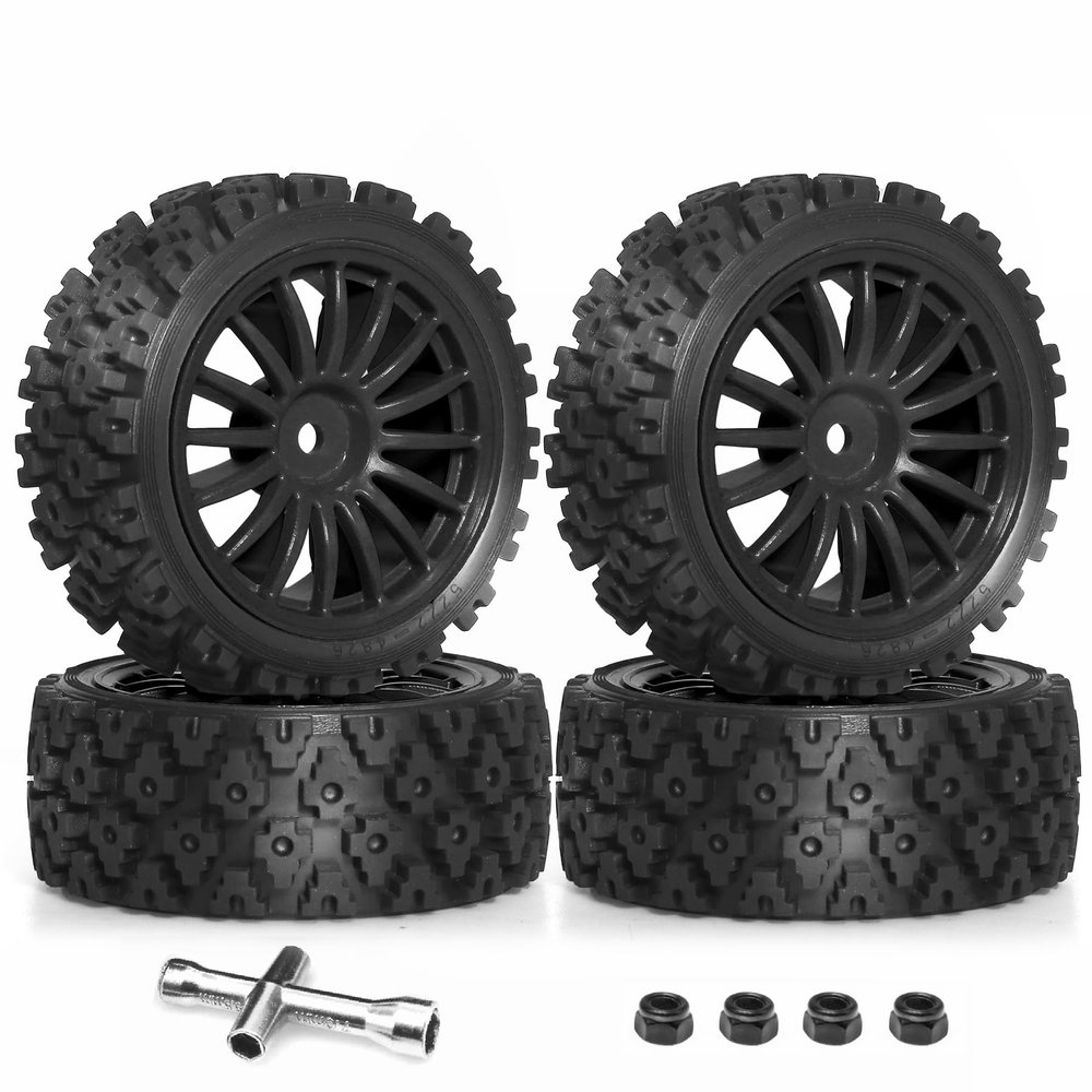 1/10 RC Wheels and Tires70mm On Road Rubber Tires for HPI Ken Block's Tamiya XV01 TT01 TT02B Kyosho FAZER MK2 Lc Racing PTG HSP RGT RC 3RACING D5 1/10 RC Rally Car (Black)