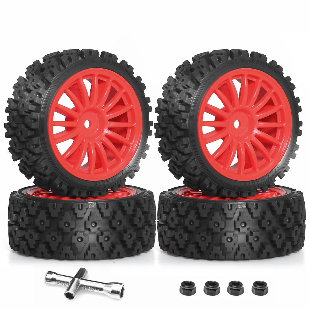 1/10 RC Wheels and Tires70mm On Road Rubber Tires for HPI Ken Block's Tamiya XV01 TT01 TT02B Kyosho FAZER MK2 Lc Racing PTG HSP RGT RC 3RACING D5 1/10 RC Rally Car (Red)