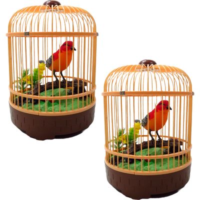 PowerTRC Singing & Chirping Bird in Cage, Realistic Sounds & Movements, Sound Activated Chirp (2 Sets)