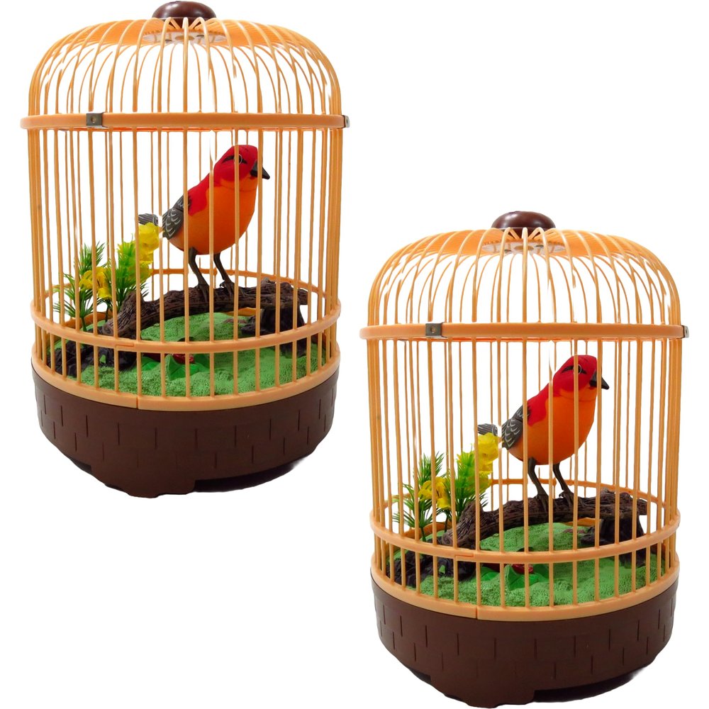 PowerTRC Singing & Chirping Bird in Cage, Realistic Sounds & Movements, Sound Activated Chirp (2 Sets)