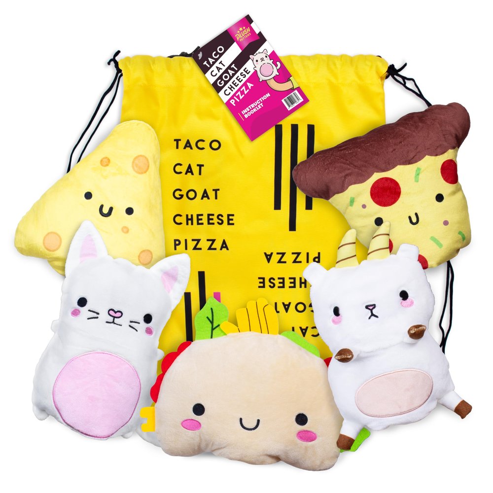 Taco Cat Goat Cheese Pizza Wildly Entertaining Plush Mittens Set | Official Game Accessories Bundle 5 Character Plush Mittens, 1 Drawstring Bag, and Instructions | Kids Birthday Gift | Ages 8+