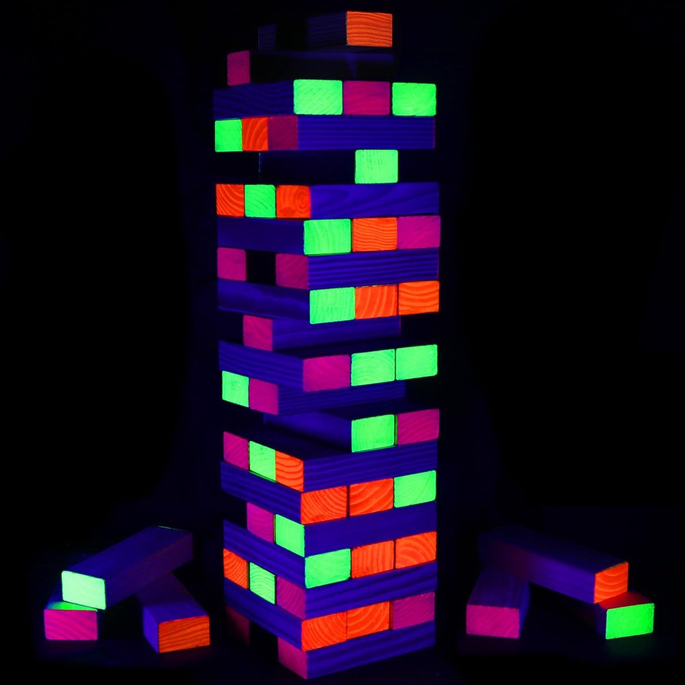 54 Piece Giant Tumble Tower Outdoor Games, Glow in The Blacklight Tumble Tower Yard Games,Outdoor Board Game for Adults for Family Game Night (Giant)