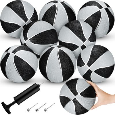8 Pack 7 Inch Mini Rubber Basketballs Set Small Basketball with Air Pump Mini Hoop Junior Size 3 Basketballs for Beginner Arcade Games Indoor Outdoor Pool Party Favors(Black and Silver)
