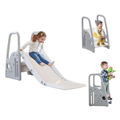 3 in 1 Toddler Large Play Climber Slide PlaySet with Extra Long Slipping Slope Indoor Kids Slide Toddler Playground Toddler Slide Outdoor Toys for Toddlers (Gray)