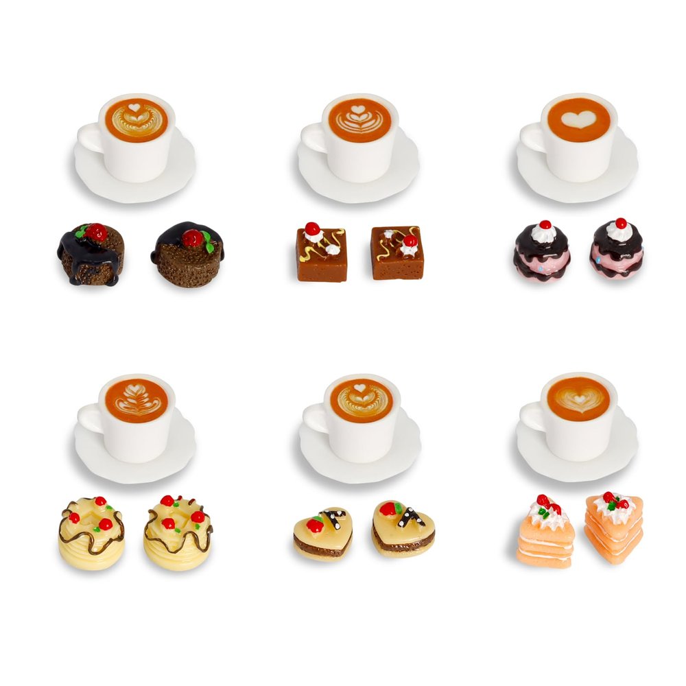 Hiawbon 24 Pcs Miniature Food Kitchen Decoration Sets 1:12 Miniature Coffee Mugs Cakes Dessert Model Pretend Coffee Food Miniatures Decor Cake Toppers for DIY Mini Kitchen Micro Landscape