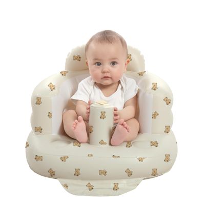 AGITVPS Upgrade Inflatable Baby Seat with Tray for Babies 3-36 Months, Built in Air Pump Bumbo Seat with Tray, Baby Chair Sit Me up Floor Seat for Baby, Learning to Sit&Feeding (Pillar-Bear Cub)
