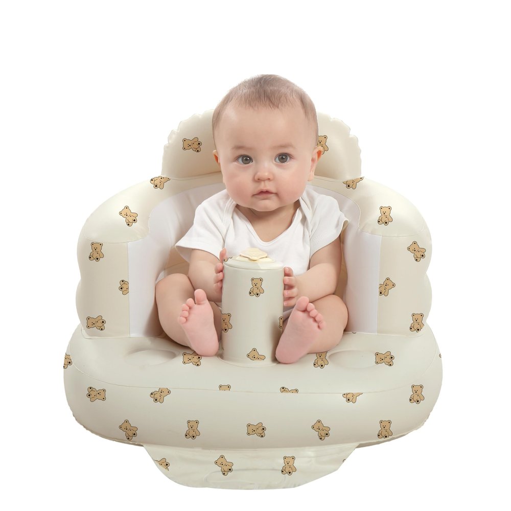 AGITVPS Upgrade Inflatable Baby Seat with Tray for Babies 3-36 Months, Built in Air Pump Bumbo Seat with Tray, Baby Chair Sit Me up Floor Seat for Baby, Learning to Sit&Feeding (Pillar-Bear Cub)
