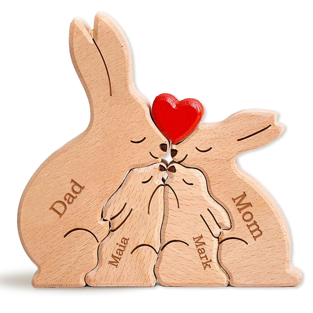 Personalized Gifts for Mom Dad Family - Personalized Rabbit Family Puzzle with 28 Names Unique Mothers Puzzle Gifts Customized Mother's Day Wooden Jigsaw Sculpture (Rabbit)