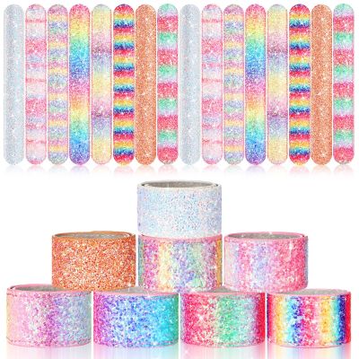 Sotiff 24 Pcs Glitter Slap Bracelets for Girls Sparkly Snap Shine Sequin Bracelet Bulk Wristband Accessories for Teen Youth Birthday Party Favors Supplies