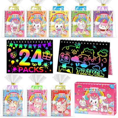 ZMLM Valentines Day Gifts Kids Classroom: 24 Pack Scratch Rainbow Art Notebook Paper, Birthday Party Favors For Kids 4-8, Bulk Goodie Bags Stuffers, Student Prizes From Teacher, Kindergarten Toy