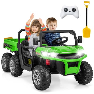OLAKIDS 24V 2 Seater Ride on Dump Truck, 4WD 6x6 Battery Powered Kids UTV with Remote Control, 4 x 90w Engine, Electric Dump Bed, Spring Suspension, Ride on Toys for Big Kids (Green)