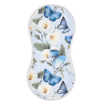 J JOYSAY White Flowers Blue Butterflies Baby Burp Cloths for Boys Girls Large 22''x11'' Cotton Cloth Baby Essentials Extra Absorbent Soft 4 Layer Burp Cloth Set for Baby Sensitive Skin 1 Pack