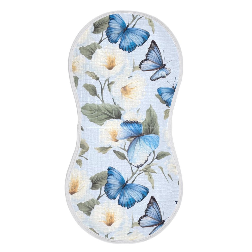 J JOYSAY White Flowers Blue Butterflies Baby Burp Cloths for Boys Girls Large 22''x11'' Cotton Cloth Baby Essentials Extra Absorbent Soft 4 Layer Burp Cloth Set for Baby Sensitive Skin 1 Pack