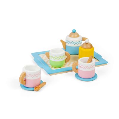 Bigjigs Toys Tea Tray Set - 10 Piece Wooden Teatime Playset, Kids Kitchen Accessories, Food Role Play Toy, Sustainably Made Gifts for Toddlers, Age 18 Months Old +