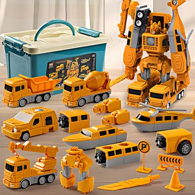 KKPOT Magnetic Transform Engineering Car Assembled Toys with Storage Box, Magnetic Cars and Trucks for Kids, Magnetic Blocks for Toddlers,Outdoor Activities for Kids Ages 3-5 4-8