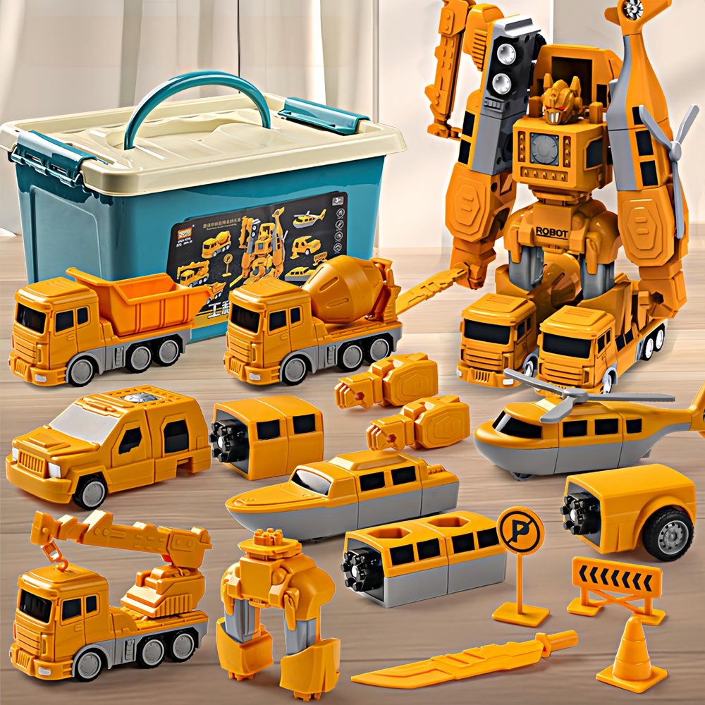 KKPOT Magnetic Transform Engineering Car Assembled Toys with Storage Box, Magnetic Cars and Trucks for Kids, Magnetic Blocks for Toddlers,Outdoor Activities for Kids Ages 3-5 4-8
