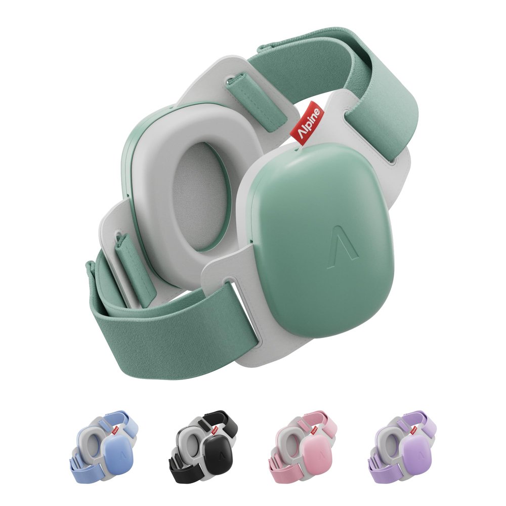 Alpine Muffy Baby Comfort - Protects Hearing for Babies and Toddlers - CE & ANSI Certified - Unique Headband for Safe fit & Comfort - Multi-adjustable for Ages 3-48 Months, 24dB Sound Reduction, Green