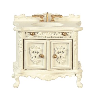 Dolls House Vanity Unit Sink Basin Cream 1:24 Half Inch JBM Bathroom Furniture, White