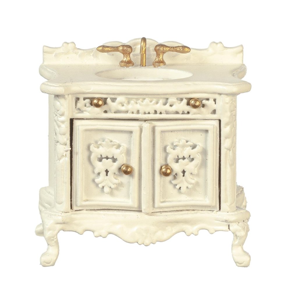 Dolls House Vanity Unit Sink Basin Cream 1:24 Half Inch JBM Bathroom Furniture, White