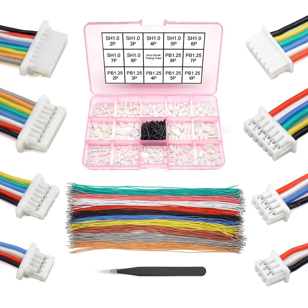 SH1.0 to PB1.25 Pre-Crimped Cables and Connectors Kit Compatible with JST SH 1.0mm Molex PicoBlade 1.25mm for I2C Qwiic Stemma QT Wire Flight Controller F405 H7